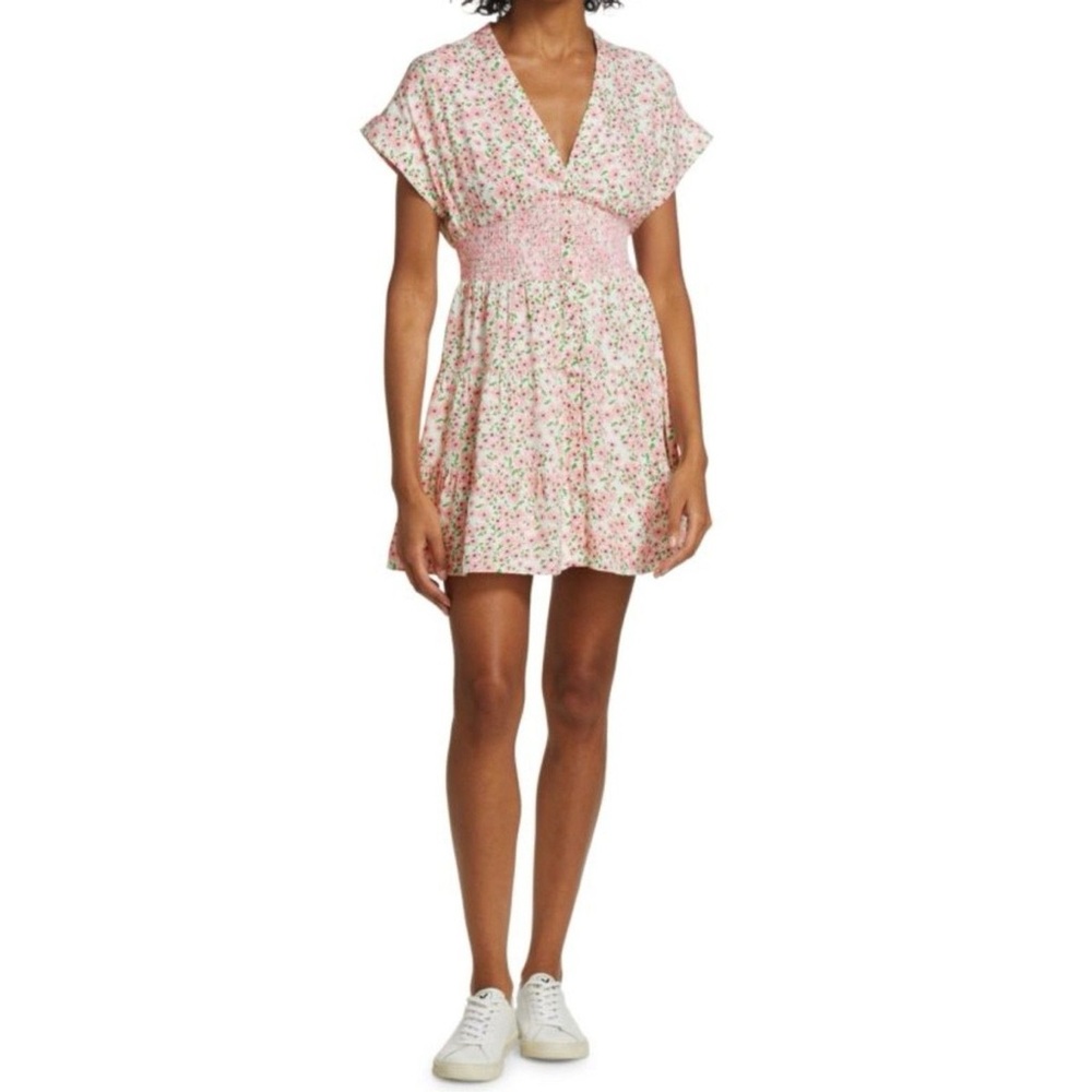 Alice + Olivia Keela Floral Print Smocked Button-Front Mini Dress Size 0